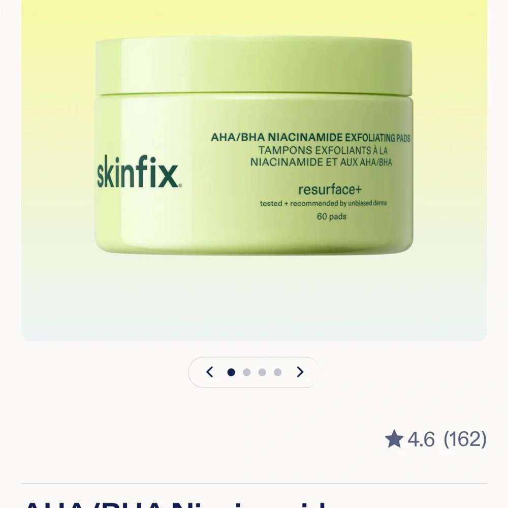 Skinfix AHA/BHA Niacinamide Exfoliating Pads - 60 Head To Toe Wipes New in Box